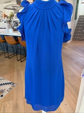 Vince Camuto Cobalt Blue Ruffle-Trim Mini Dress Size 4 Flowy Sleeveless